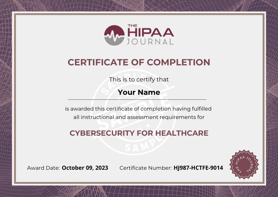 The HIPAA Journal  Accredited Cybersecurity Training Certificate