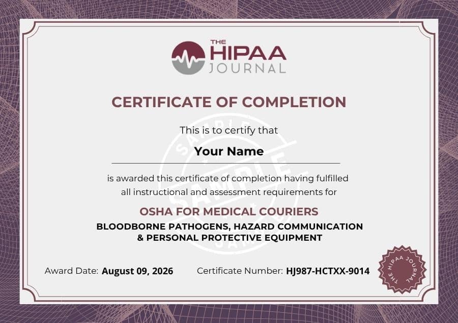 OSHA certificate for Medical Couriers